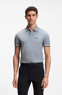 Polo van katoenpiqu&eacute; met logodetails, Grijs