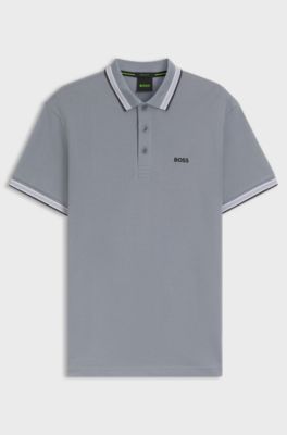 Cotton piqu&eacute; polo shirt with logo details, Grey