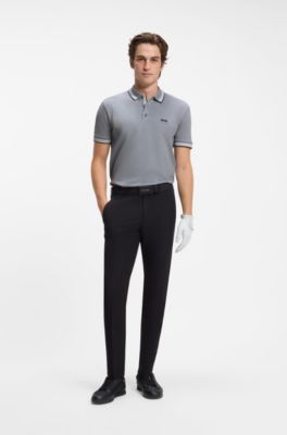 Cotton piqu&eacute; polo shirt with logo details, Grey