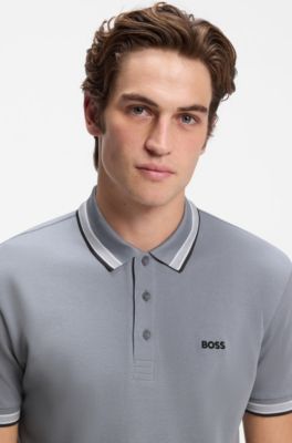 Cotton piqu&eacute; polo shirt with logo details, Grey
