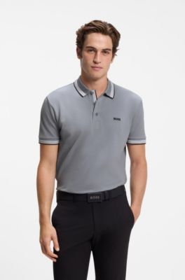 Cotton piqu&eacute; polo shirt with logo details, Grey