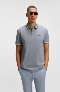 Paddy polo shirt in cotton piqué with logo undercollar, Grey