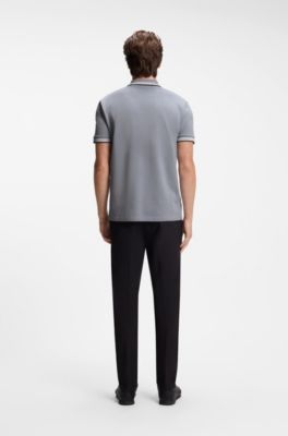 Cotton piqu&eacute; polo shirt with logo details, Grey