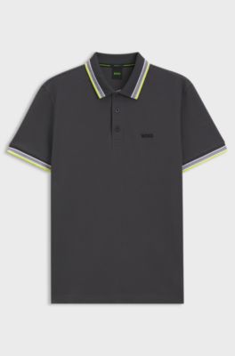Cotton piqu&eacute; polo shirt with logo details, Dark Grey