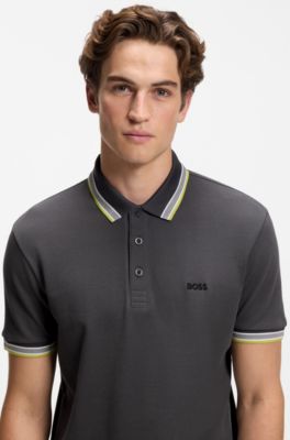 Cotton piqu&eacute; polo shirt with logo details, Dark Grey