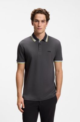 Cotton piqu&eacute; polo shirt with logo details, Dark Grey