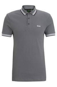 Cotton polo shirt with contrast logo details, Grey