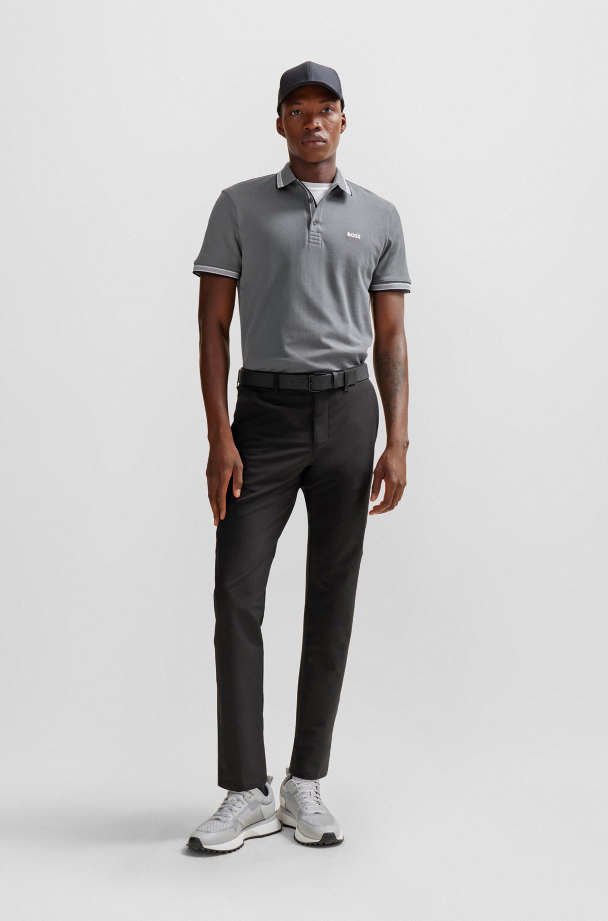 Cotton-piqué polo shirt with contrast logo, Grey