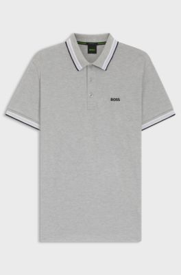 Cotton piqu&eacute; polo shirt with logo details, Grey