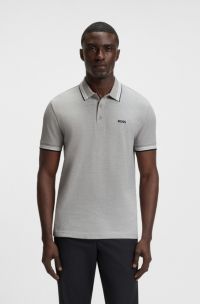Polo paddy in piqué di cotone con logo sul sottocollo, Grigio
