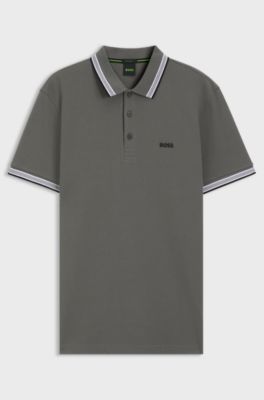 Polo in piqu&eacute; di cotone con dettagli logo, Grigio