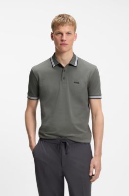 Polo in piqu&eacute; di cotone con dettagli logo, Grigio