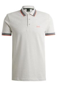 Cotton polo shirt with contrast logo details, Light Grey
