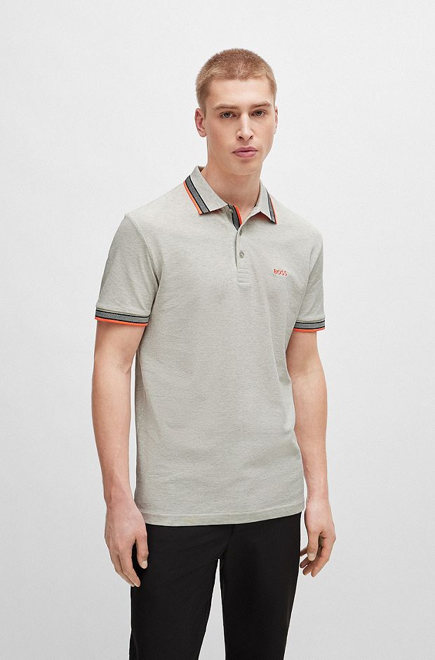 Cotton-piqué Paddy polo shirt with contrast logo, Light Grey