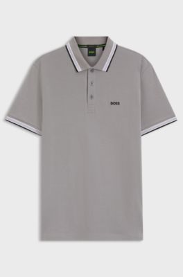 Cotton piqu&eacute; polo shirt with logo details, Light Grey