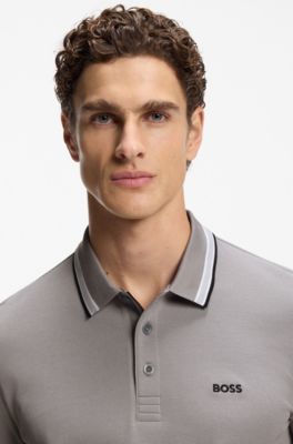 Cotton piqu&eacute; polo shirt with logo details, Light Grey