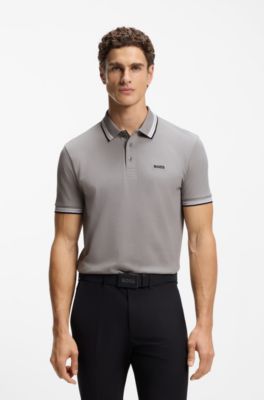 Cotton piqu&eacute; polo shirt with logo details, Light Grey