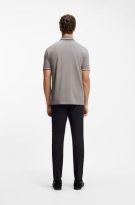 Cotton piqu&eacute; polo shirt with logo details, Light Grey