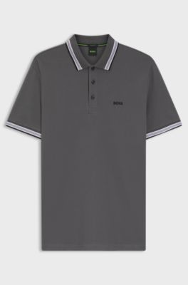 Cotton piqu&eacute; polo shirt with logo details, Dark Grey