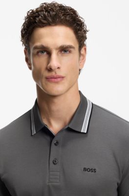 Cotton piqu&eacute; polo shirt with logo details, Dark Grey