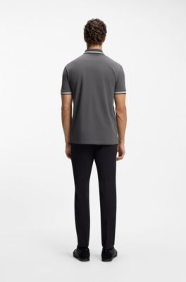 Cotton piqu&eacute; polo shirt with logo details, Dark Grey