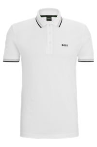 Cotton-piqué polo shirt with contrast logo, White