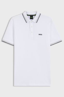 Cotton piqu&eacute; polo shirt with logo details, White