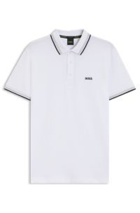 Paddy polo shirt in cotton piqué with logo undercollar, White