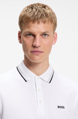 Cotton piqu&eacute; polo shirt with logo details, White