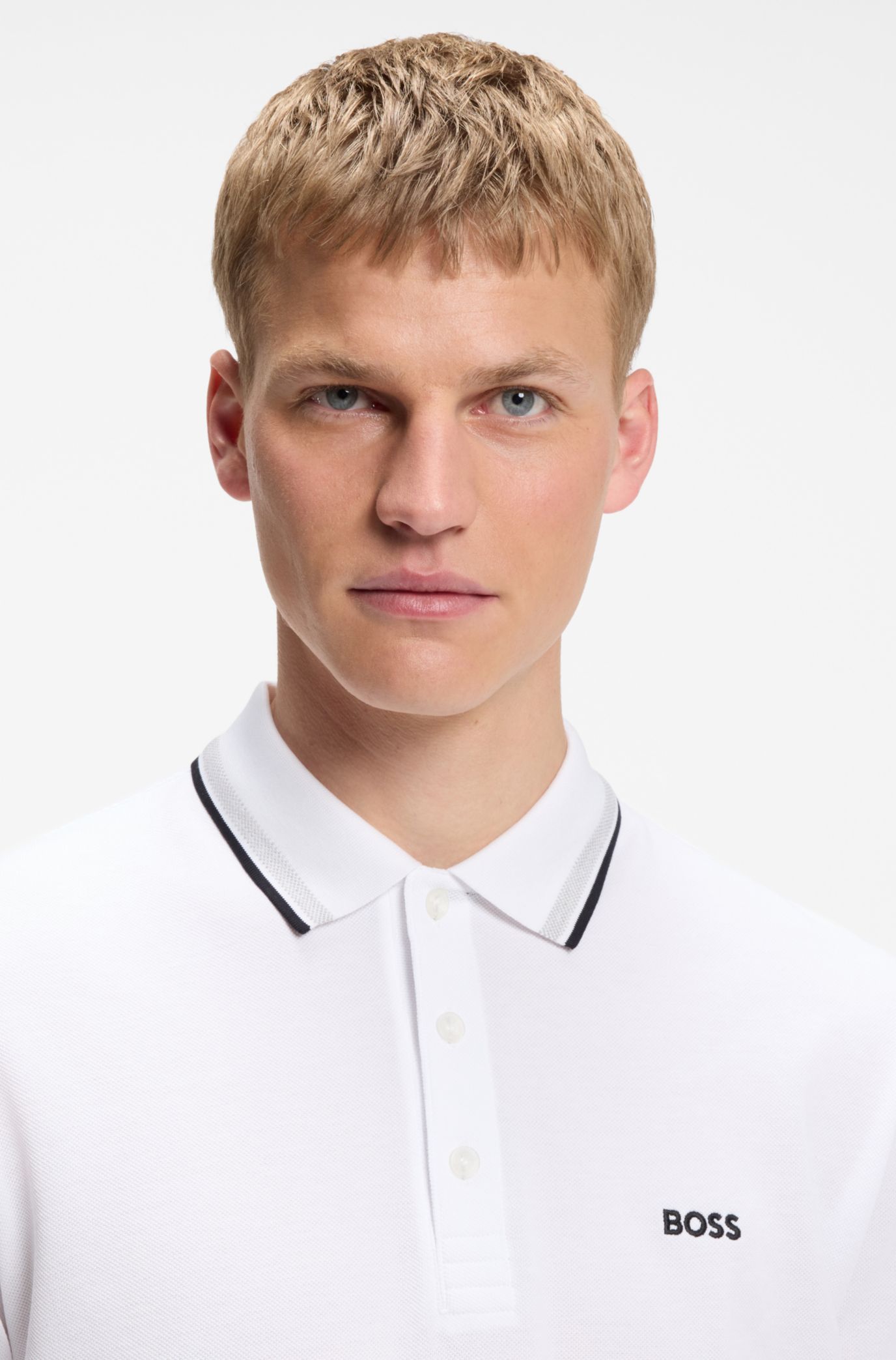 Cotton piqué polo shirt with logo details, White