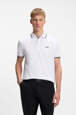 Cotton piqu&eacute; polo shirt with logo details, White