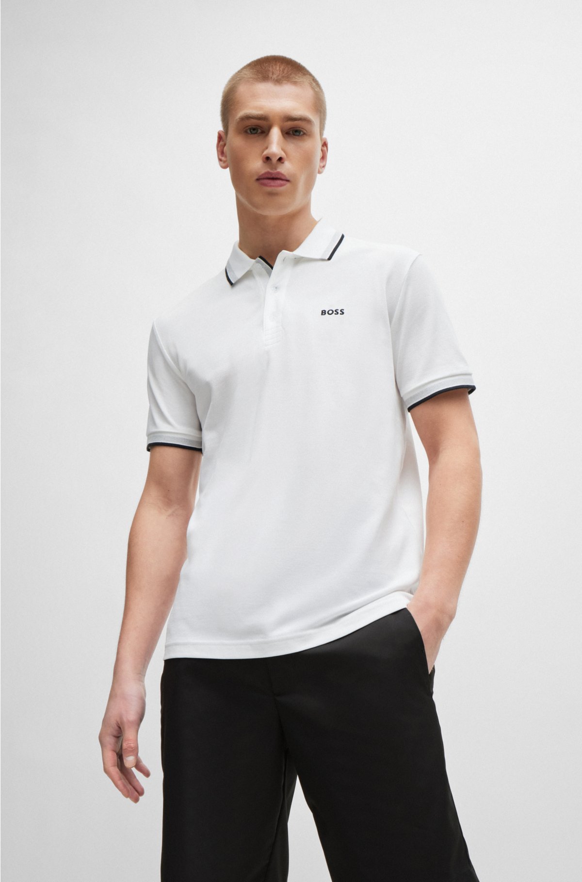 BOSS - Organic-cotton polo shirt with contrast logo details