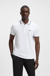 Polo Paddy en piqué de coton avec sous-col logoté, Blanc