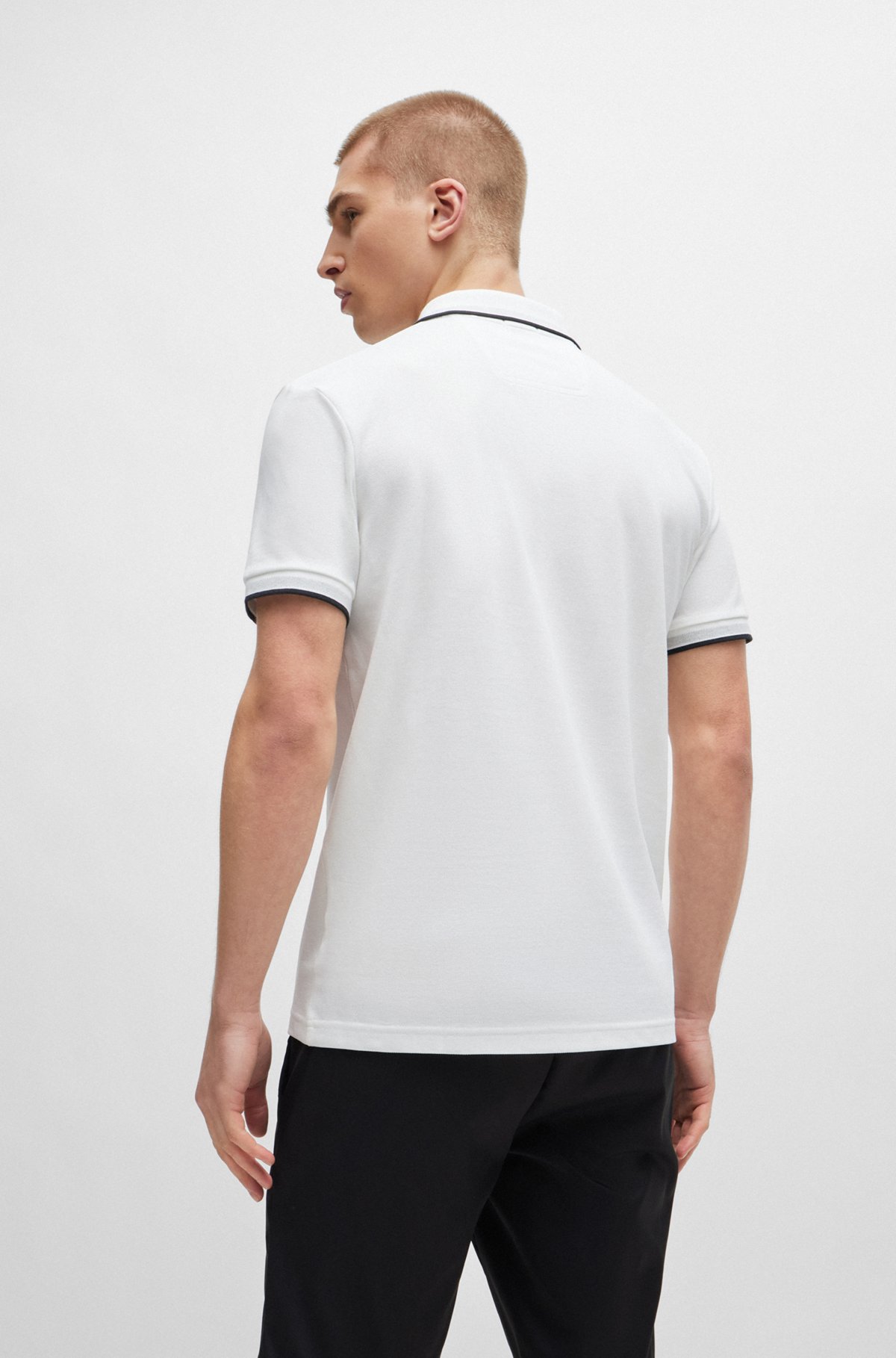 Cotton polo shirt with contrast logo details, White