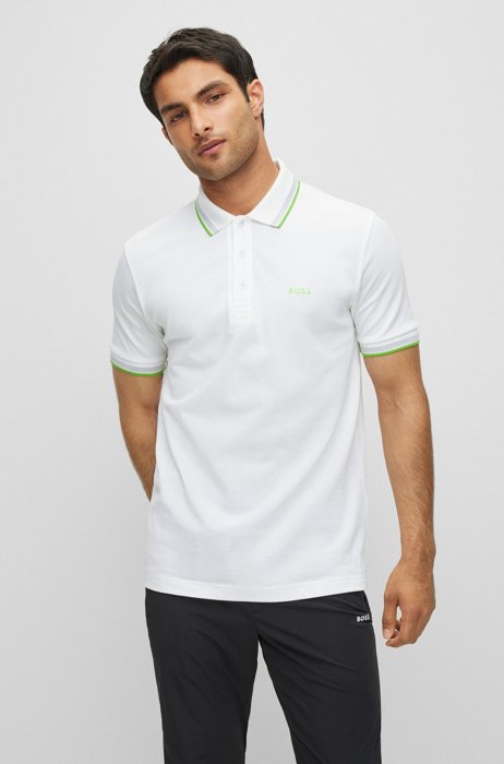 Organic-cotton polo shirt with contrast logo details, White