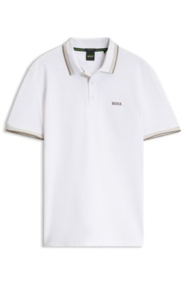 Cotton piqu&eacute; polo shirt with logo details, White