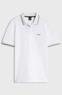 Cotton piqu&eacute; polo shirt with logo details, White