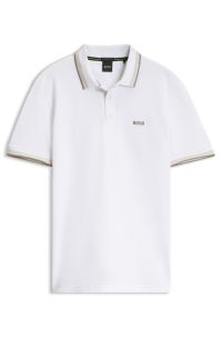 Cotton piqu&eacute; polo shirt with logo details, White
