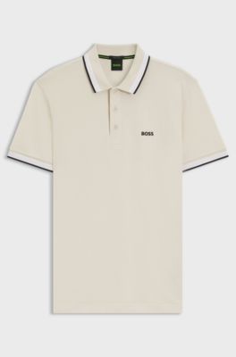 Cotton piqu&eacute; polo shirt with logo details, Natural