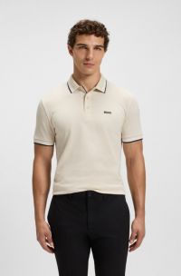 Paddy-polo van katoenpiqué met een logo op de onderkraag, Naturel