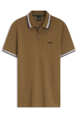 Cotton piqu&eacute; polo shirt with logo details, Brown