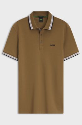 Polo in piqu&eacute; di cotone con dettagli logo, Marrone