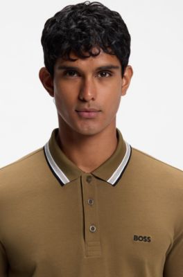 Cotton piqu&eacute; polo shirt with logo details, Brown