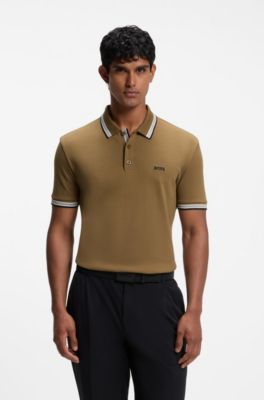 Cotton piqu&eacute; polo shirt with logo details, Brown