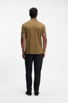 Cotton piqu&eacute; polo shirt with logo details, Brown