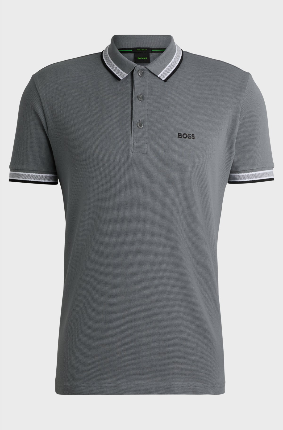 Cotton-piqué Paddy polo shirt with contrast logo, Grey