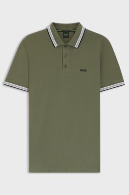 Cotton piqu&eacute; polo shirt with logo details, Olive