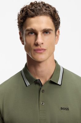 Cotton piqu&eacute; polo shirt with logo details, Olive