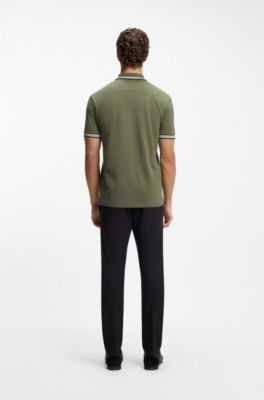 Cotton piqu&eacute; polo shirt with logo details, Olive