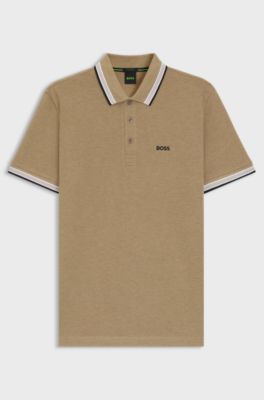 Cotton piqu&eacute; polo shirt with logo details, Beige